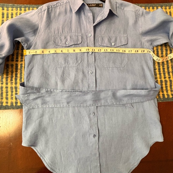 LAUREN RALPH LAUREN Relaxed Fit Belted Linen Shirt Copen Blue XS - Picture 10 of 13